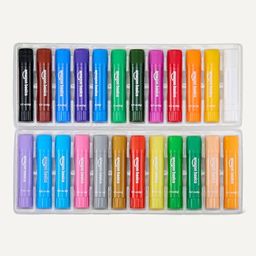 Amazon Basics Tempera Paint Sticks for Kids and Students, Washable, Twist-Up Design, 24 Colors