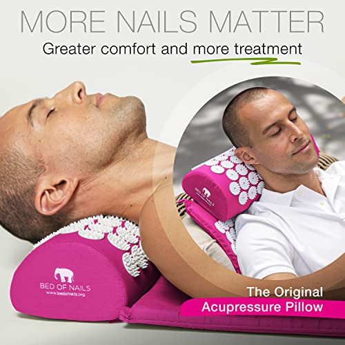 Bed of Nails Acupressure Pillow – Original Bon Acupressure Design with 2142 Precision Nails, 15 x 6 x 4", Pink - color: Pink - Pillow