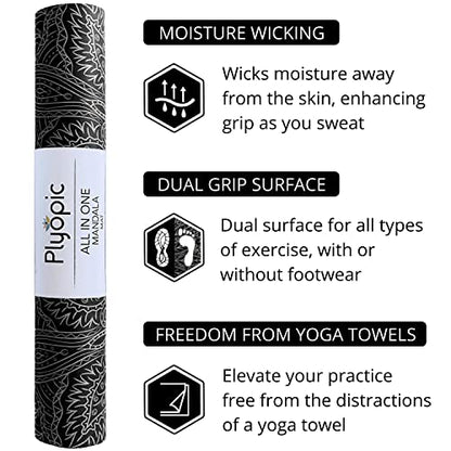 Plyopic All In One Yoga Mat | Luxury Sweat-Grip Mat/Towel Combo | Ideal for Yoga, Hot Yoga, Bikram, Pilates, Workout & Exercise | Eco-Friendly Natural Rubber - color: Mandala