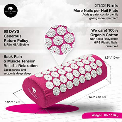 Bed of Nails Acupressure Pillow – Original Bon Acupressure Design with 2142 Precision Nails, 15 x 6 x 4", Pink - color: Pink - Pillow