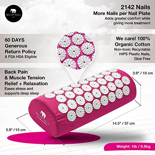 Bed of Nails Acupressure Pillow – Original Bon Acupressure Design with 2142 Precision Nails, 15 x 6 x 4", Pink - color: Pink - Pillow