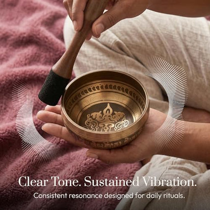 Silent Mind Tibetan Singing Bowl Set – Easy to Play & Beginner Friendly Meditation Bowl with Cushion & Mallet | Stress Relief & Mindfulness | Gift-Ready - color: Gold, size: Without Case