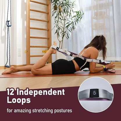 Stretch Bands for Exercise, Non Elastic Yoga Stretching Strap with Loops, 3.8cm x 2.45m, Stretching Bands for Physical Therapy, Yoga, Pilates, Dance, Gymnastics Exercise - color: Purple