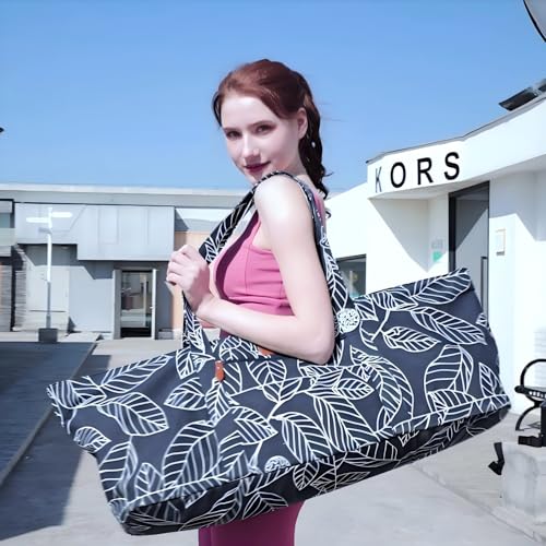 Large Yoga Mat Bag for Women Men, Travel Gym Bag for Pilates Office Beach Workout, Yoga Mat Tote Carrier with Mat Strap for 1/4" 1/2" Thick Exercise Yoga Mat - color: Leaves