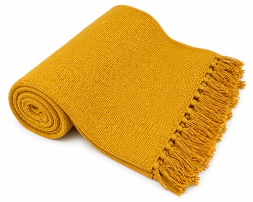 Kakaos Solid Color Cotton Yoga Blankets with Matching Tassels (Yellow) - color: Yellow