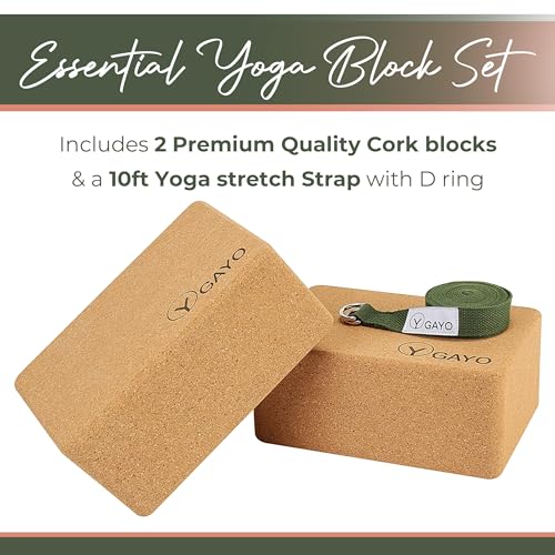 Y O Gayo Premium Cork Yoga Blocks – Durable & Sturdy Natural Cork Yoga Blocks for Stability, Balance, Alignment, Stretching, and Support in Yoga & Pilates