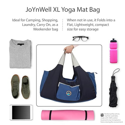 JoYnWell Yoga Bags and Carriers Fits All Your Stuff, Extra Large Yoga Mat Bag Full Zip Yoga Mat Bag with 3 Zipper pockets - color: Blue-Navy
