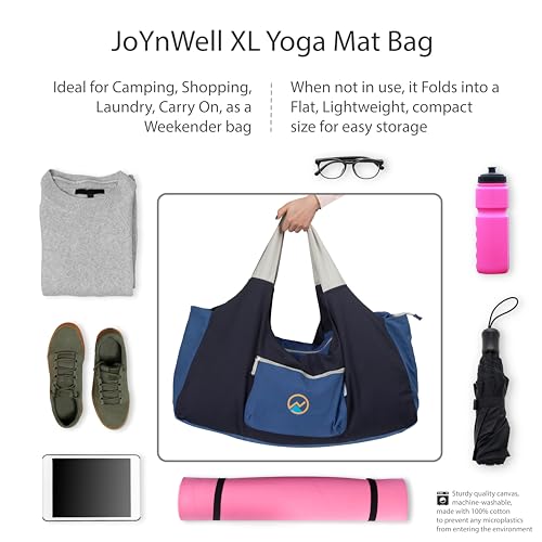 JoYnWell Yoga Bags and Carriers Fits All Your Stuff, Extra Large Yoga Mat Bag Full Zip Yoga Mat Bag with 3 Zipper pockets - color: Blue-Navy