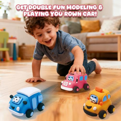 Air Dry Clay Kit for Kids - 3 Boxes Pull Back Car Making | Modeling Clay with Sculpting Tools, Base, Backing Board, Tutorial, Ultra Light & Soft, Creative DIY Arts and Crafts Toys - color: Daily Commuters