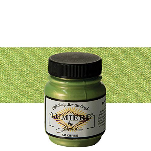 Jacquard Lumiere 2.25oz Fabric Paint Citrine - Metallic Paint for Fabric, Leather, Canvas, Paper and Wood - Light-bodied Metallic Acrylic Paint - Lightfast & Vibrant Metallic Acrylic Paints - color: Citrine, size: 2.25 Fl Oz (Pack of 1)