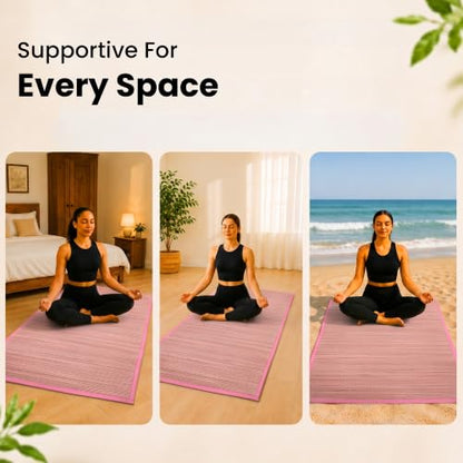 LFH Home Handmade Straw Yoga Mat For Exercise, Workout, Fitness - Perfect Heavy Quality Eco Friendly Natural Straw Reversible Yoga Mat for Men & Women - 72x24 Inch - color: Baby Pink