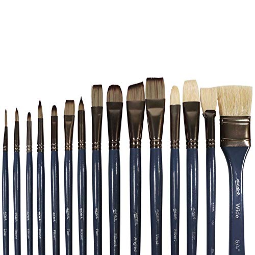 Mont Marte Premium Brush Wallet Set, 15 Piece, Includes Hog Bristle and Taklon Brushes, Suitable for Watercolor, Acrylic, Oil, Gouache and Tempera Painting