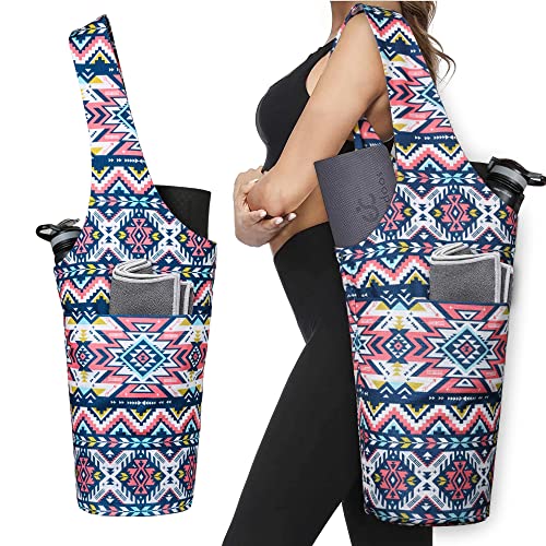 Yoga Mat Bag - Long Tote with Pockets - Holds More Yoga Accessories - Yoga Bag Fit Most Size Mats - Yoga Mat Carrier - color: Boho Tribal