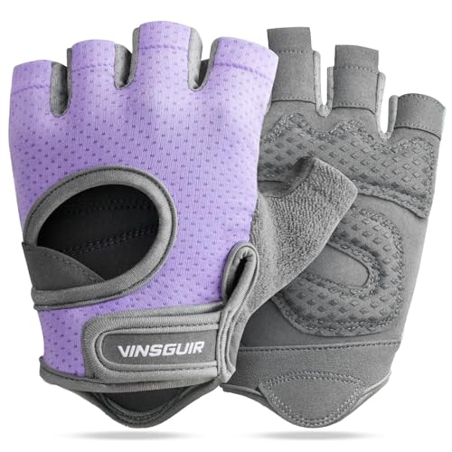 VINSGUIR Workout Gloves for Women and Men, Breathable & Padded Gym Gloves - color: Lavender / Gray, size: Large