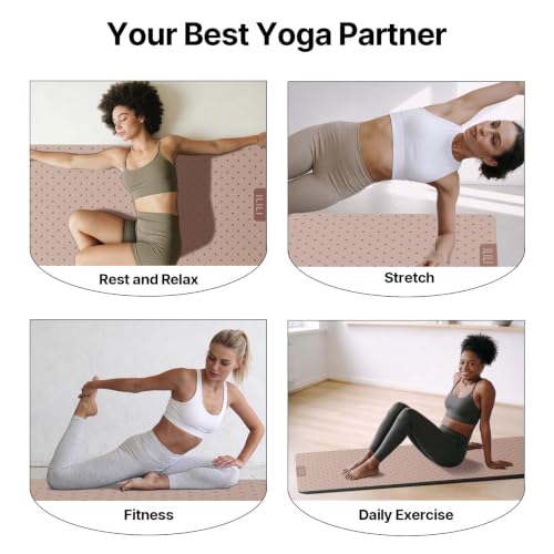 ILILI Suede TPE Yoga Mat, 10mm Thick, 76" x 28" Extra Long with Strap - color: Pinky Beige