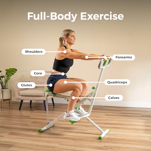 Sunny Health & Fitness Smart Row-N-Ride Glute & Leg Trainer, Foldable Squat Assist Rower with Exclusive SunnyFit App Connection - color: Green
