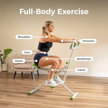 Sunny Health & Fitness Smart Row-N-Ride Glute & Leg Trainer, Foldable Squat Assist Rower with Exclusive SunnyFit App Connection - color: Green