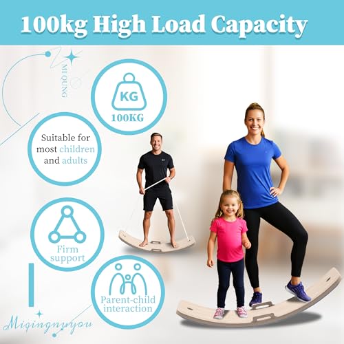 27 Inch Wooden Balance Board for Kids and Toddlers, Wobble Board with Rope