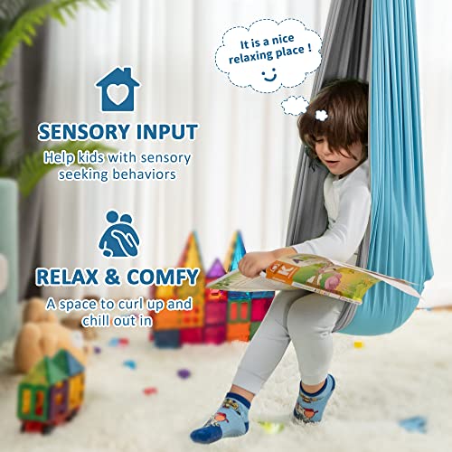 OUTREE Sensory Swing, Double Layer Therapy Swing with 360° Swivel Hanger, Healing & Relaxing Cuddle Sensory Swing for Kids and Adults with Autism, ADHD, Sensory Processing Disorder(Blue and Gray) - color: Blue/Gray