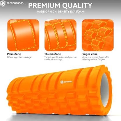 Foam Roller - Deep Tissue Medium Density Muscle Massager with Myofascial Trigger Point Release, Back Massage Roller for Soreness and Mobility 13 x 5.5 Inch, with eBook - color: Orange