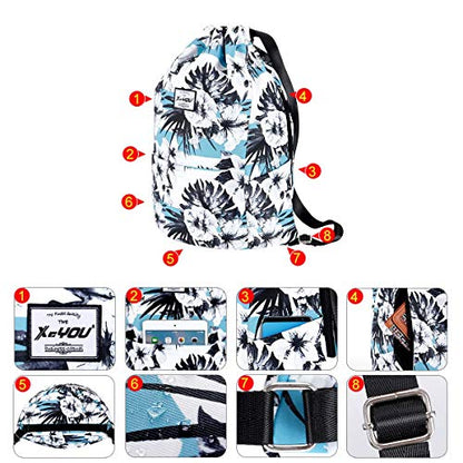 XEYOU Drawstring Backpack Bag Sport Gym Sackpack Beach Cinch Bag | Lightweight Swimming Bag, Water-Resistant Fabric, Travel Daypack for Women and Men - color: Black and White Flower Pattern