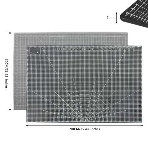 35" x 23" Self Healing PVC Cutting Mat, A1-Black or Gray | Large, Double Sided, Gridded Rotary Cutting Board, For Craft, Quilting, Fabric, Scrapbooking, Sewing - color: A1-Black or Gray