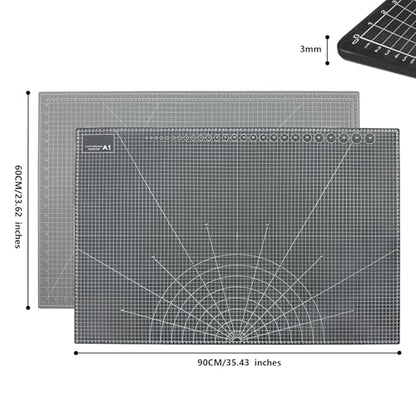 35" x 23" Self Healing PVC Cutting Mat, A1-Black or Gray | Large, Double Sided, Gridded Rotary Cutting Board, For Craft, Quilting, Fabric, Scrapbooking, Sewing - color: A1-Black or Gray