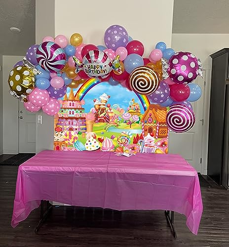 Candyland Theme Party Photography Backdrop for Kid Adult 6x4FT | Cartoon Rainbow Lollipop Sweet Donut Ice cream Background Ice cream Birthday Party Decoration Banner Baby Shower Photo Props - size: 6x4ft(70x40inch)