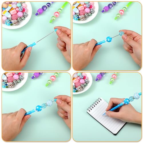 64 Pcs Beadable Mechanical Pencil Back to School Pens Mini Drawing Beadable Pencil Pencils with Silicone Hand Guard for Writing Drawing Sketching DIY Crafting
