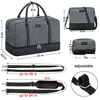 IBFUN Weekender Bags for Women, 21" Travel Duffle Bag with Shoe Compartment - color: B1-Grey