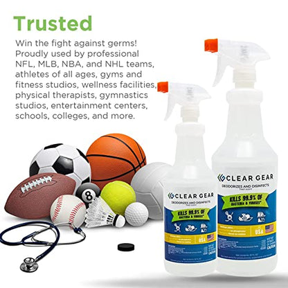 Clear Gear Gym Disinfectant, Yoga Mat Cleaner 16 Oz and 32 Oz Spray Bottles | Equipment, Protective Gear and Facilities, Hospital Grade Disinfectant, Mixed Pack Gym Cleaning Supplies - style: Mixed Pack