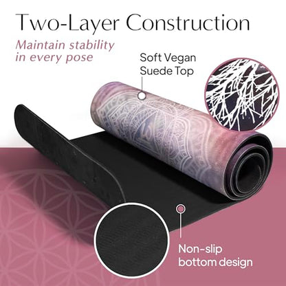 HIGHTOP Yoga Mat with Strap Non-Slip 6mm Thick, Premium Suede & TPE Tree-of-Life Root Chakra Design (72”x24”) Yoga, Hot Yoga, Pilates and Sweaty Workout