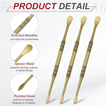 HARFINGTON 7pcs Wax Carving Tool 4.75" Double-Headed Stainless Steel Sculpture Tools Kit Modeling Engraving Sculpting Spoons for Clay Pottery Crafts Shaping, Green Gold - color: Green Gold
