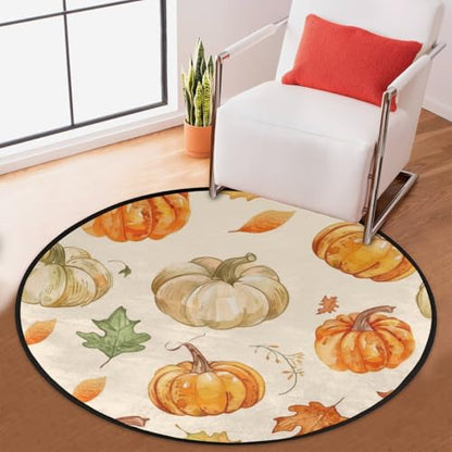 Autumn Pumpkin Leaves Round Area Rug 3Ft Thanksgiving Harvest Circle Carpet - color: Pumpkin Leaves, size: 3 ft