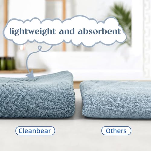 Cleanbear Cotton Hand Towels with Wavy Pattern, 4-Pack, 13 x 28 Inch | Quick Dry & Lightweight Hand Towels for Bathroom, Kitchen, Gym, Blue-Gray - color: Blue-gray