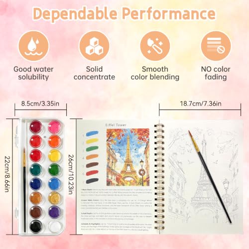 Watercolor Workbook, 16 Colors Watercolor Books Paint Set for Adults Teens | Watercolor Book for Beginners,Creative Exploration Coloring Book Set for Gifting to Creativity and Joy - color: Architectural Theme