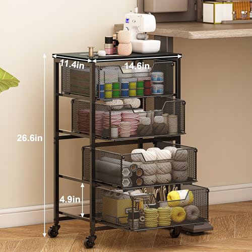 Rolling Cart with Drawers, 4-Drawer Storage Cart on Wheels with Wooden Top, Metal Utility Cart with Storage Drawers, Craft Storage Art Cart for Classroom, Office, Kitchen, Bedroom,Patent Pending - color: Black, size: 4 Drawers