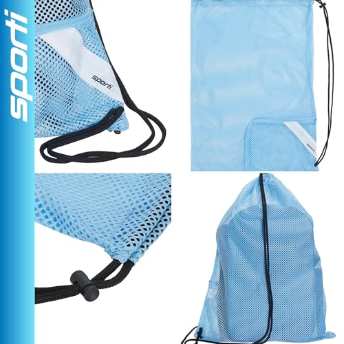 Sporti Mesh Swim Bag Drawstring Backpack, Equipment Bags For Swimmer - color: Aqua, style: 2. Mesh Bag With Zipper Pocket