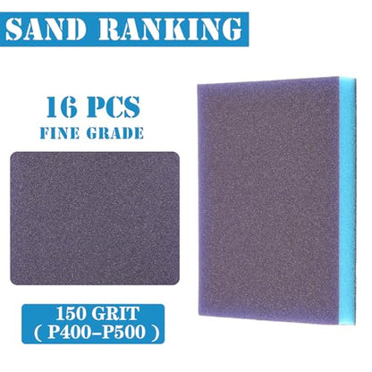 16Pcs 150 Grit Sanding Sponge, Jamiikury Sanding Blocks Washable and Reusable, Wet Dry Sandpaper Sponge for Wood Metal Furniture Paint and Drywall - size: 150 Grits