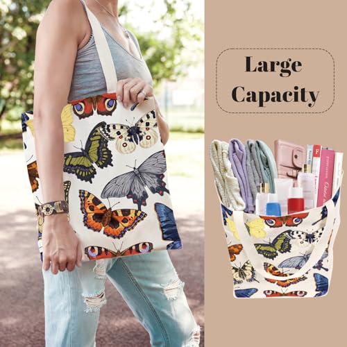 Aesthetic Canvas Tote Bag for Women with Inner Pocket - color: Butterfly-02