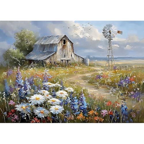 MXJSUA Rural Landscape Diamond Art Painting Kits for Adults, Full Drill 5D Round Dots Diamonds Paint Picture for Beginners, Gem Art Painting Craft Kits for Home Decor Gift 16x12 inch - color: Rural Landscape