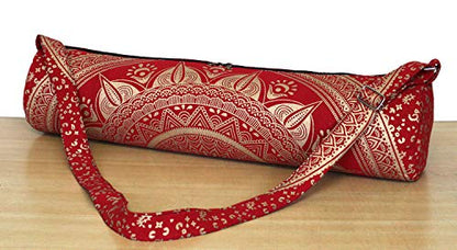 ICC Black Gold Mandala Full-Zip Exercise Yoga Mat Carry Bag Gym Beach Pilates Carrier Bags Hippie Mandala Indian Cotton Bag - style: Red Trishol Gold