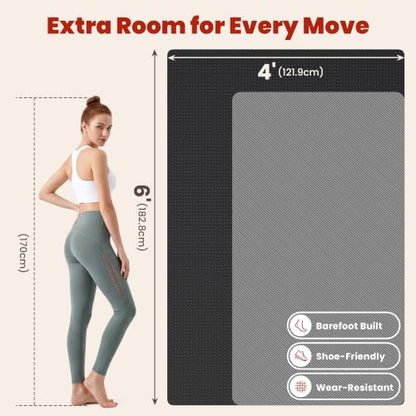 THAILE Large Exercise Mat, 6' x 4' x 6mm, Non-Slip Workout Mat for Home Gym | Versatile 6' x 4' Workout Space: 6mm HPE cushioning and textured grip support cardio, Pilates, stretching and yoga.