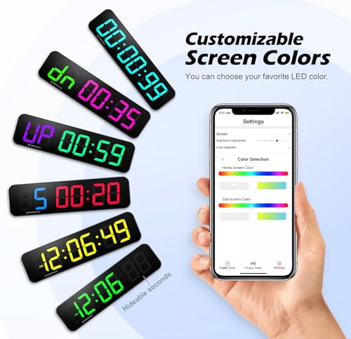 15.2" Gym Timer, App & Remote Control, Customizable LED Colors, Gym Clock