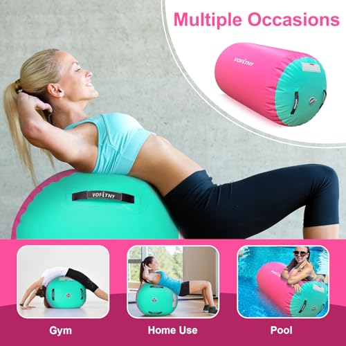 VOFiTNY Inflatable Gymnastics Air mat Tumbling Track for Home | Tumble Track Air Barrel Octagon Roller Mat With Pump for Gym - color: Pink/Mint, size: 4'l x 2.5'd