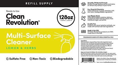 Clean Revolution Multi-Surface Cleaner Refill Supply | Non-Toxic, Eco-Friendly & Plant-Based | Ready To Use | Lemon & Herbs | 128 Fl Oz, 4 Pack, 512 Total Fl Oz - size: 128 Fl Oz (Pack of 4)