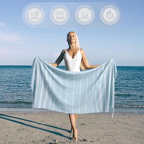 Ossano Turkish Beach Towel Quick Dry & Absorbent Oversized (39" x 71") - Compact, Versatile and Functional as Travel Blanket, Bathroom, Shower, Gym and Pool Towels, Yoga, Bath Mat - Baby Blue - color: Baby Blue