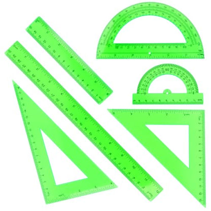Plastic Clear Ruler Math Set - 6'' 12'' Transparent Straight Ruler, 4'' 6'' Protractor, 30/60 & 45/90 Triangle Ruler, Geometry Math Measuring Tool for School Home Office Drawing Teachers Kids Green - color: Green