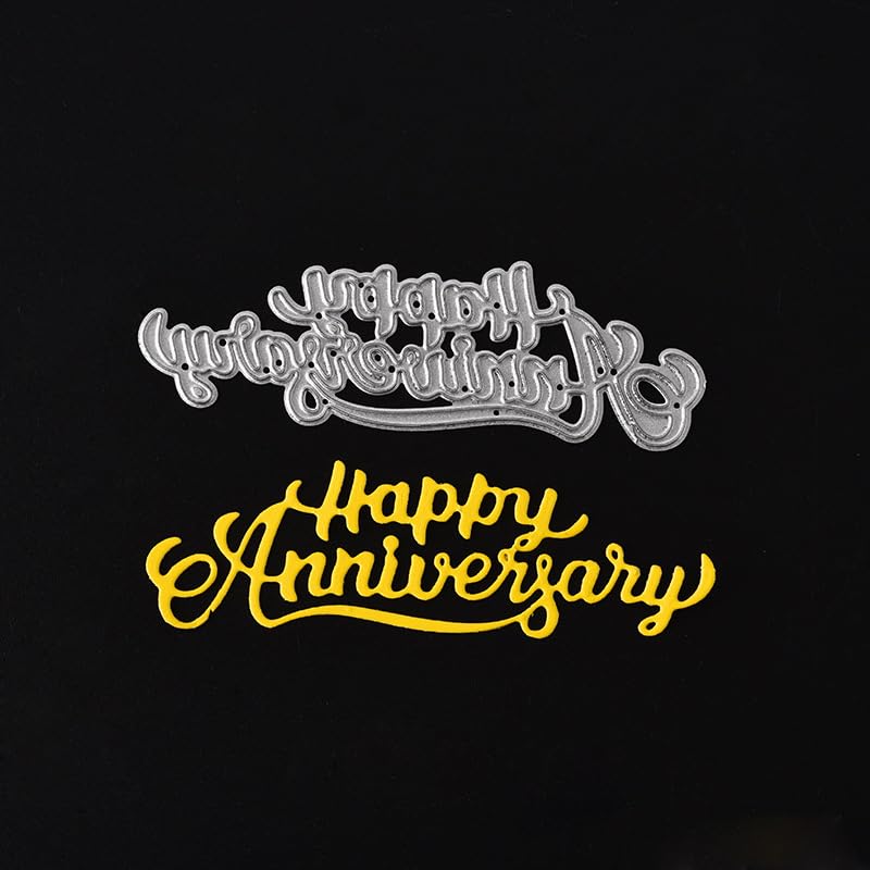 Letter Thank You Mr&Mrs Best Wishes Happy Anniversary Heart Metal Cutting Dies Stencil DIY Scrapbooking Embossing Tool DIY Paper Cards Album Decoration (Happy Anniversary) - style: Happy Anniversary