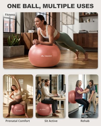 Trideer Yoga Ball for Exercise, Pilates, Core & Balance Training, Stability Ball for Pregnancy & Birthing Prep, Physical Therapy, Daily Stretching, Office Chair for Active Sitting, Quick Pump Included - color: Coral Orange, size: L(23-26ines/58-65cm)